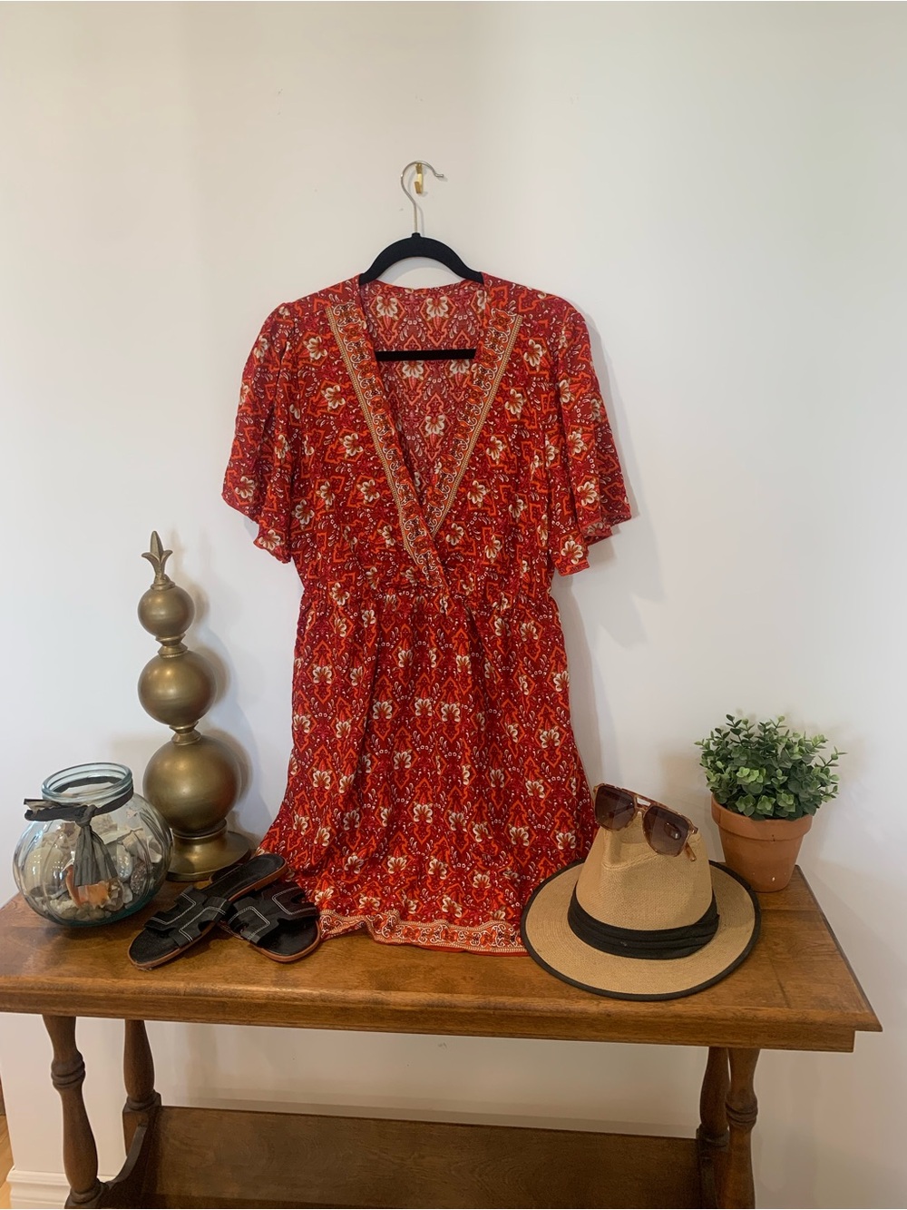 Bohemian rust Floral V-Neck Dress